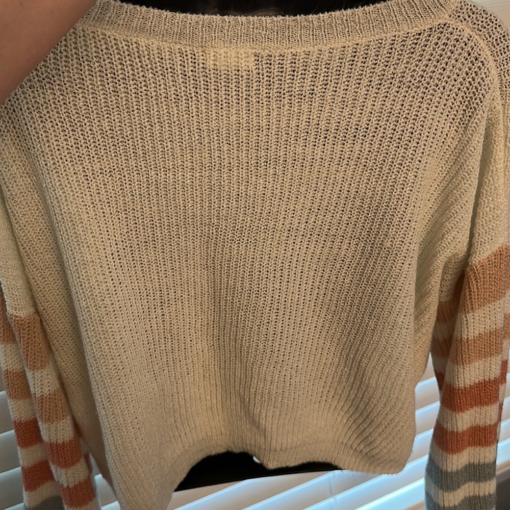 Debut Striped Pastel Long Sleeve Crewneck Crop Sweater - Picture 3 of 4